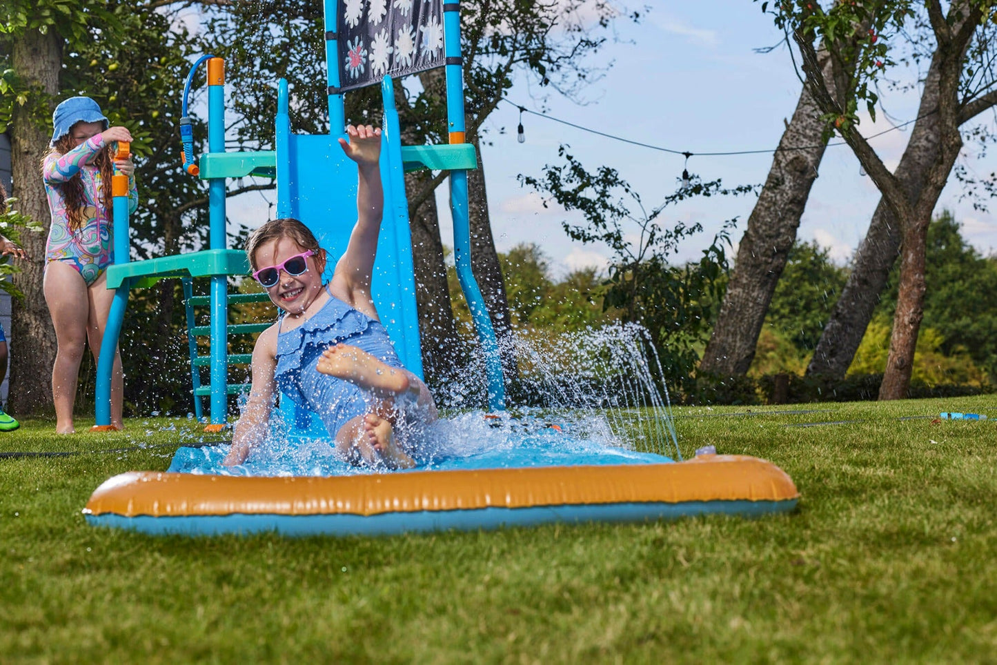 Plum Outdoor Play Bundle - 12ft Fun V2 Trampoline & Water Park Shower Tower