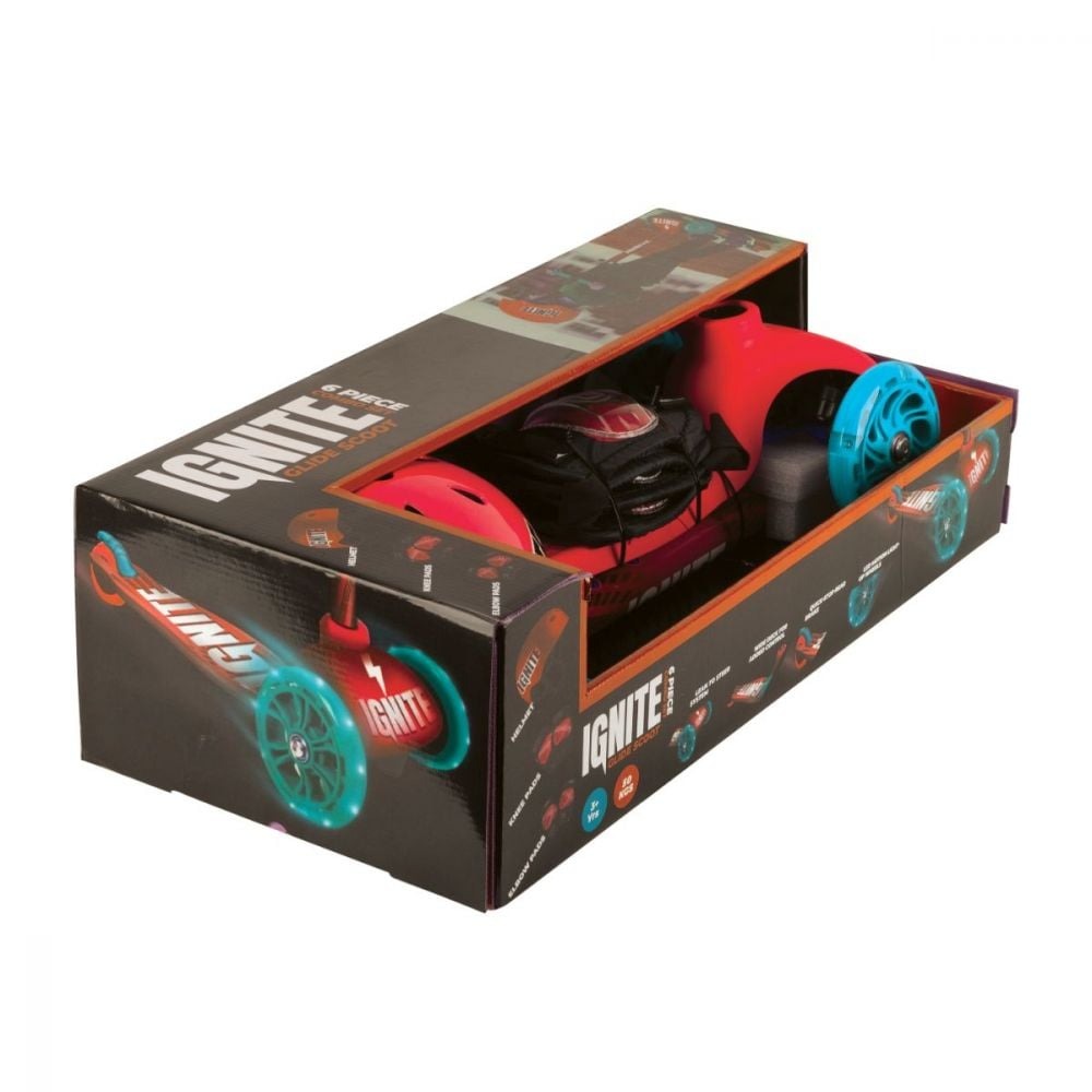 Ignite 3-Wheel Scooter and Protective Equipment Red