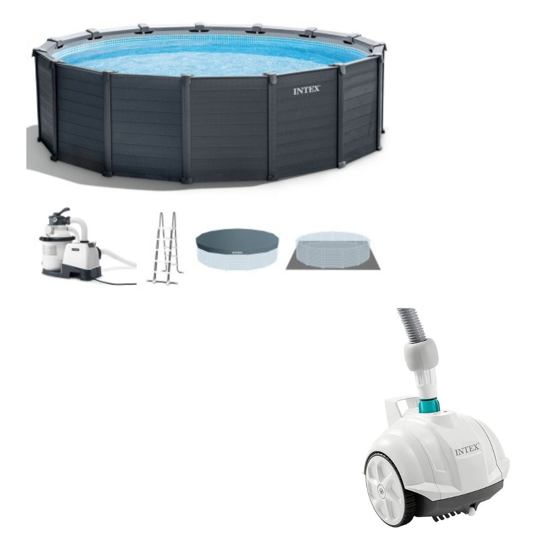 Intex Graphite Gray Panel Pool Luxury Bundle