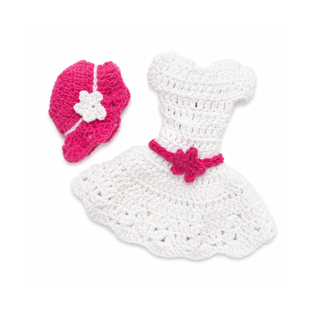 LéArts Handmade Crochet Doll Dress (White & Pink)-JouéClub