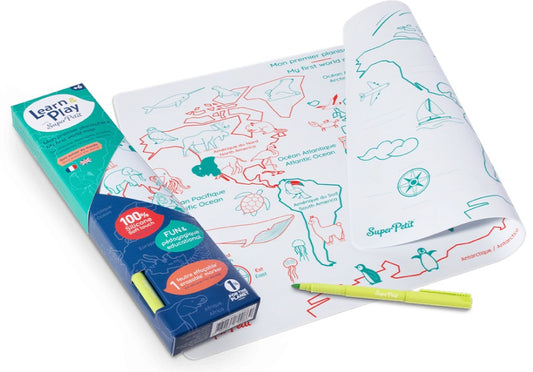 Coloring PlaceMat + 5 Erasable Markers - World Map