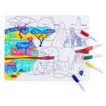 Coloring PlaceMat + 5 Erasable Markers - Savana