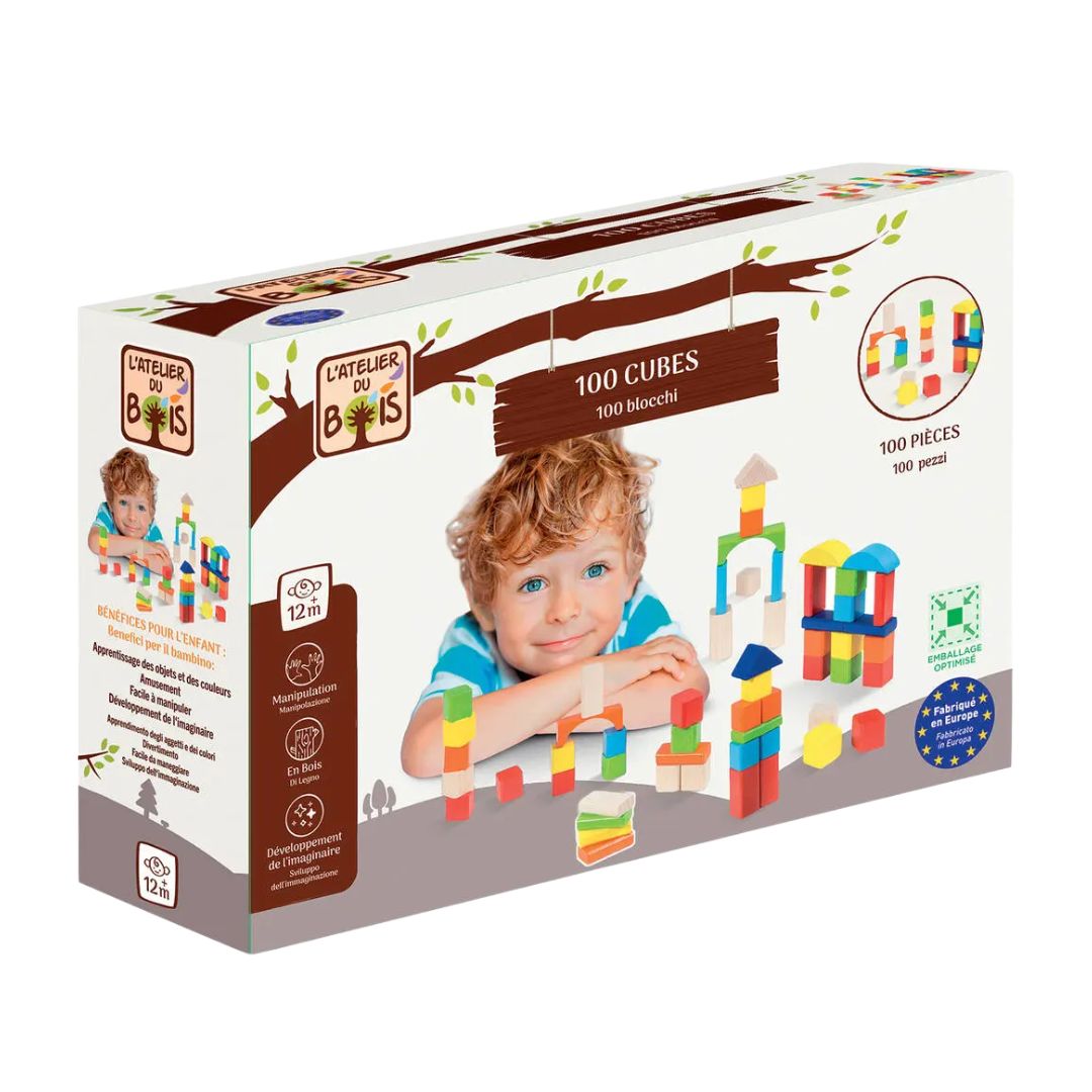 L'Atelier du Bois Construction Game – 100 Wooden Cube