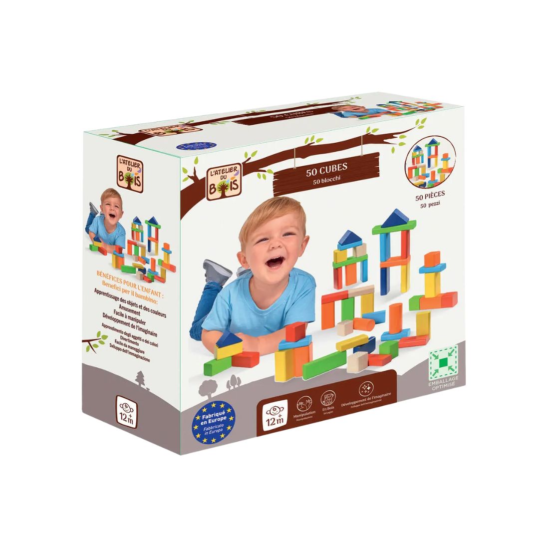 L'Atelier du Bois Construction Game – Wooden 50 Cubes