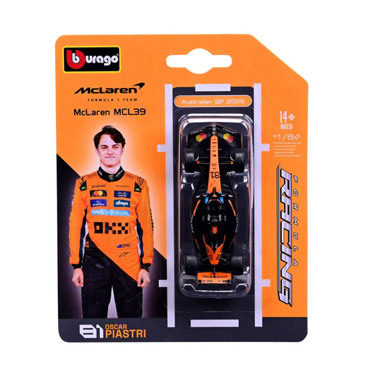Shop the Bburago 1:64 scale F1 2025 McLaren MCL39 #81 Oscar Piastri die-cast car! Features authentic Papaya livery, sponsor decals, and smooth rolling wheels.