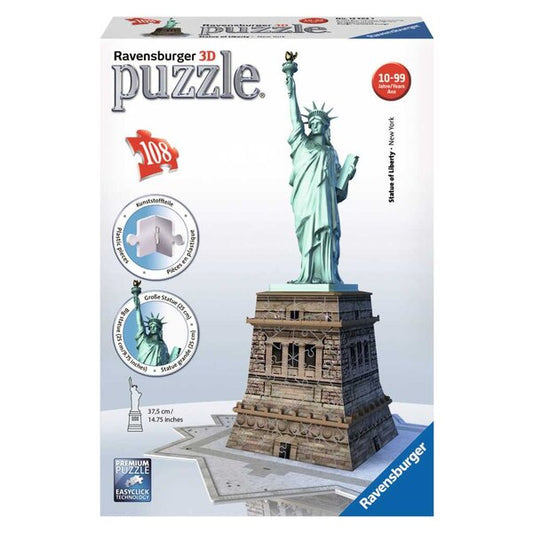 Ravensburger 3D Statue Of Liberty 108 Piece Jigsaw Puzzle Plastic 125845 New Nib