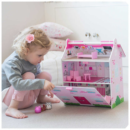 Hove Wooden Dolls House, Pink Palace + Accessories