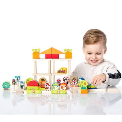 Atelier Du Bois 55-Piece Wooden Building Blocks Set