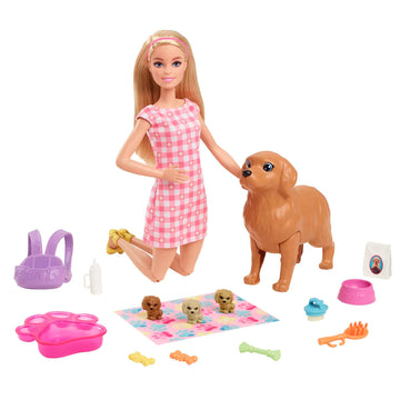 Barbie Doll And Newborn Pups Playset