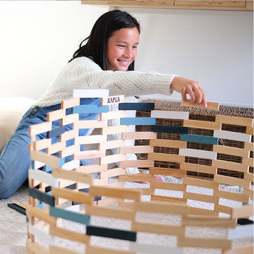 Kapla Box of 120 Natural pcs - Light Blue/Yellow/Green