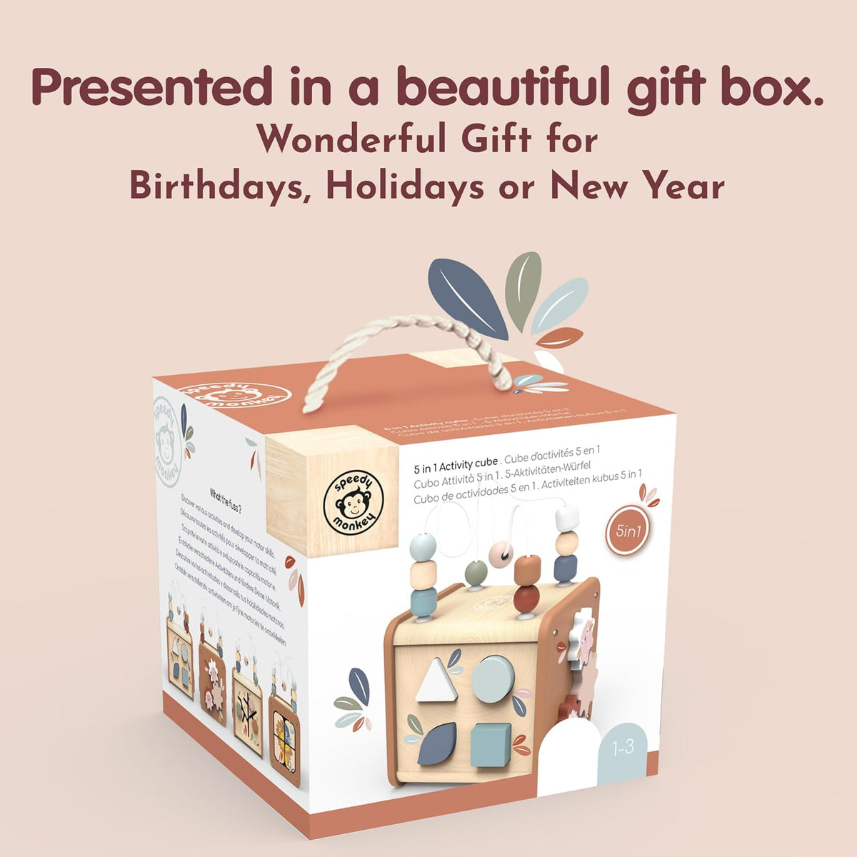 Speedy Monkey 5-in-1 Wooden Activity Cube
