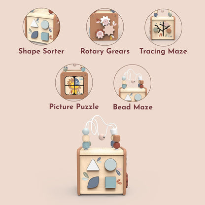 Speedy Monkey 5-in-1 Wooden Activity Cube