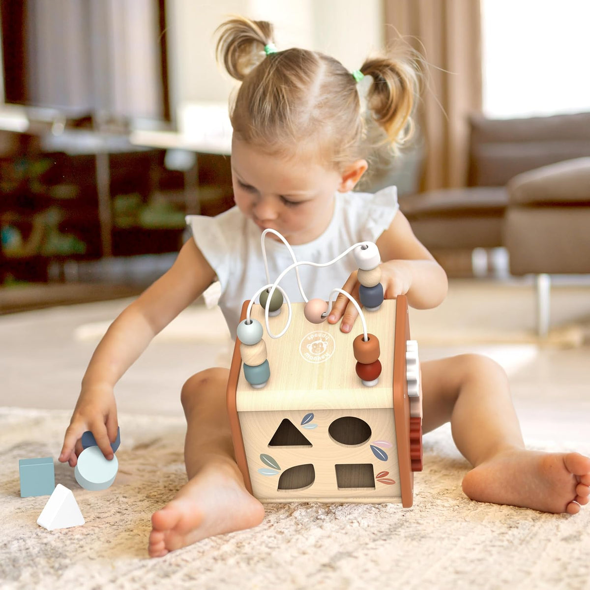 Speedy Monkey 5-in-1 Wooden Activity Cube