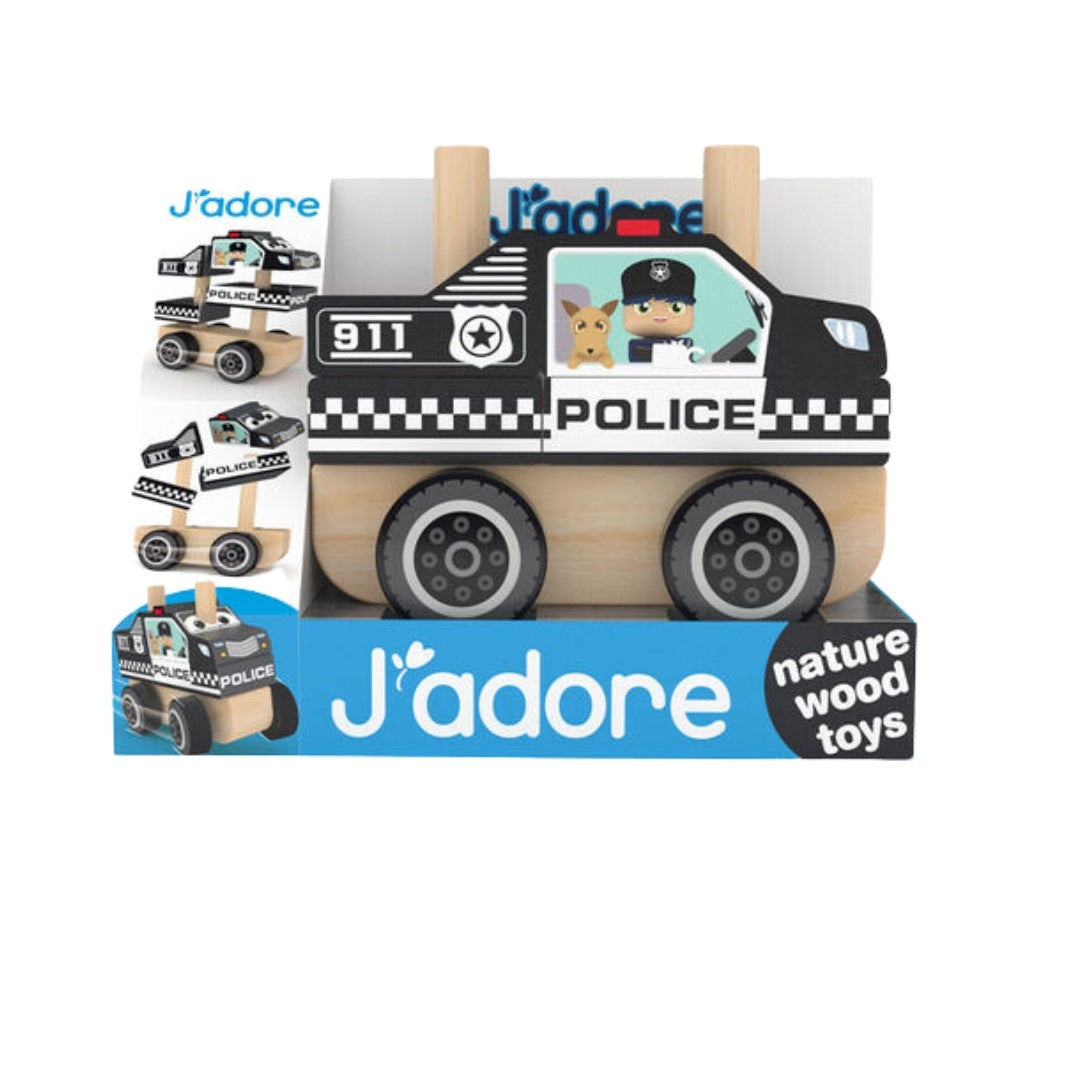 J'Adore Police Stacking Truck Wood Toy