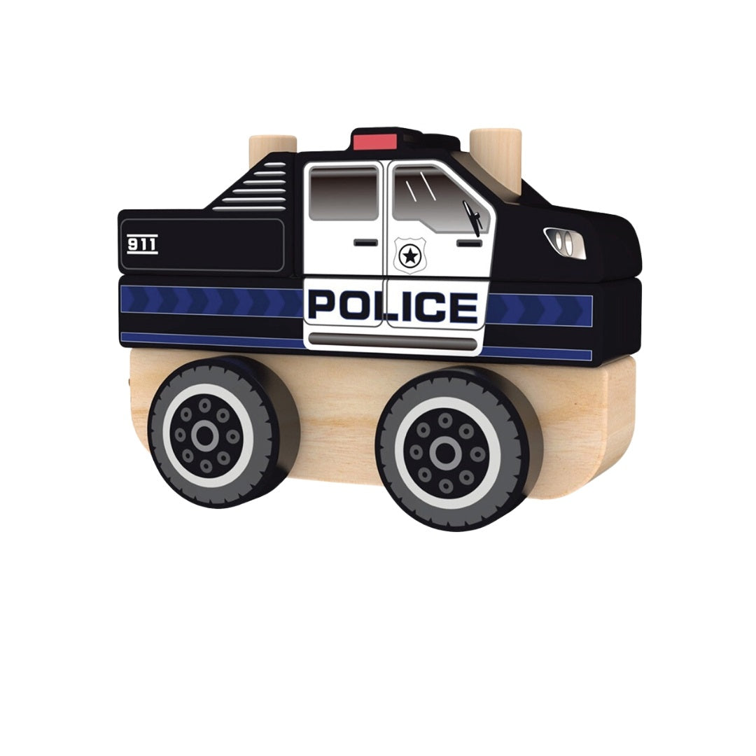 J'Adore Police Stacking Truck Wood Toy