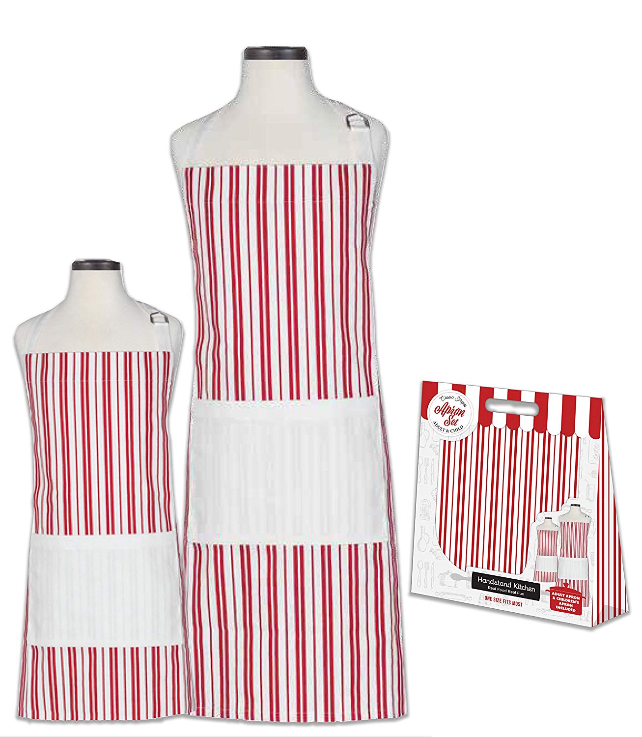 Classic Red Stripe 100% Cotton Apron- Adult & Child