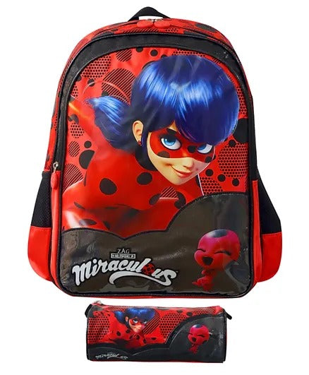 Lady Bug True Love Backpack Pencil Case Red Black - 16"