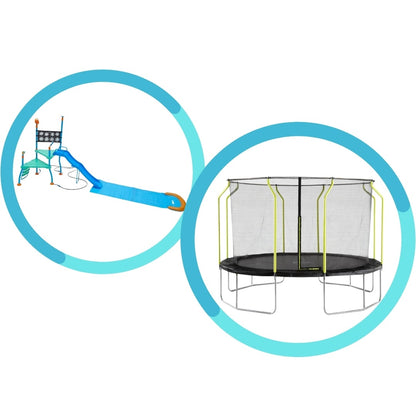 Plum Outdoor Play Bundle - 12ft Fun V2 Trampoline & Water Park Shower Tower