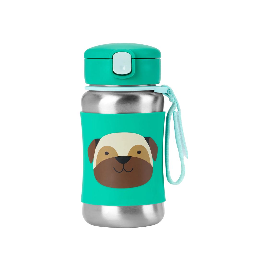 Stainless Steel Pug Straw Water Bottle