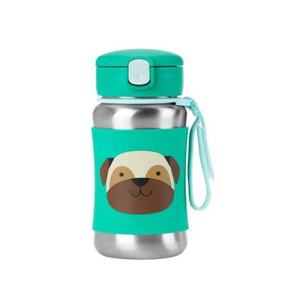 Stainless Steel Pug Straw Water Bottle