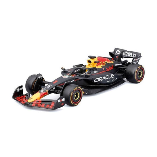 Model of a Formula 1 car with Oracle branding on a white background