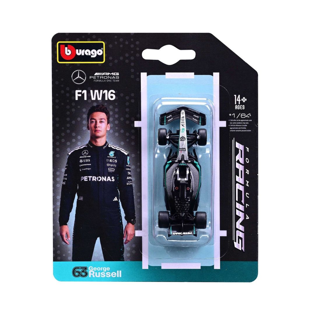 Shop the Bburago 1:64 F1 2025 Mercedes-AMG F1 W16 #12 Andrea Kimi Antonelli die-cast model in blister packaging! Features authentic livery and sponsor decals.