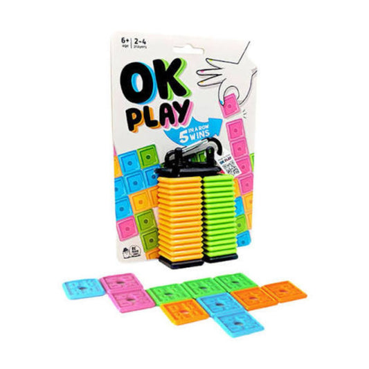 OK Play by Big Potato Games! The waterproof, travel-friendly tile-stacking strategy game for 2-4 players. Easy to learn, tricky to win!