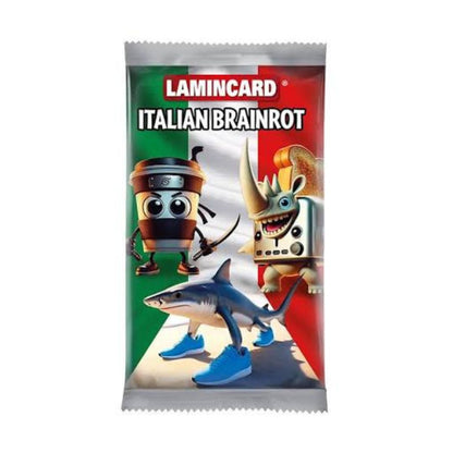 A single packaged product on a plain white background. The package is a vertically oriented foil packet with the visible text 'LAMINCARD' and 'ITALIÂN BRAİNROT.