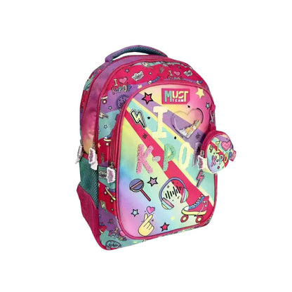 Must School Backpack 3 Pockets I Love K-POP