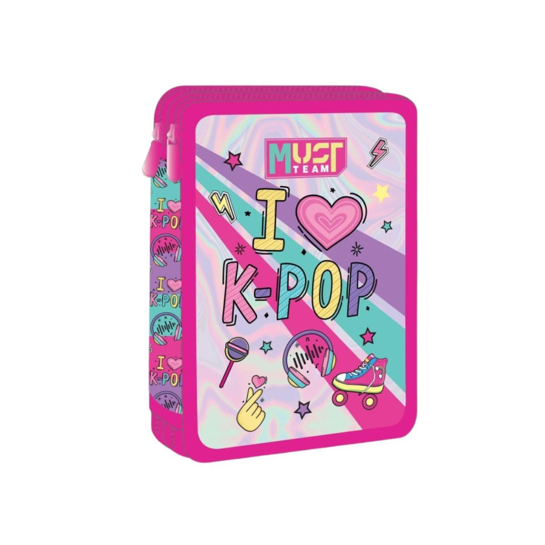 Must School Pencil Case Double Filled I Love K-Pop