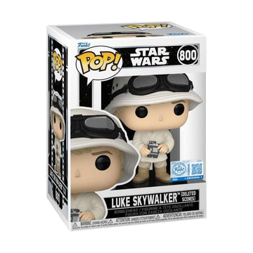 Funko Pop! Star Wars: Luke Skywalker (Deleted Scenes) vinyl figure in its original window box packaging, featuring a white and beige desert outfit with black goggles.