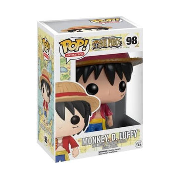 Funko Pop! Animation One Piece Monkey D. Luffy vinyl figure in its original window box packaging, featuring the character with his straw hat and red shirt.