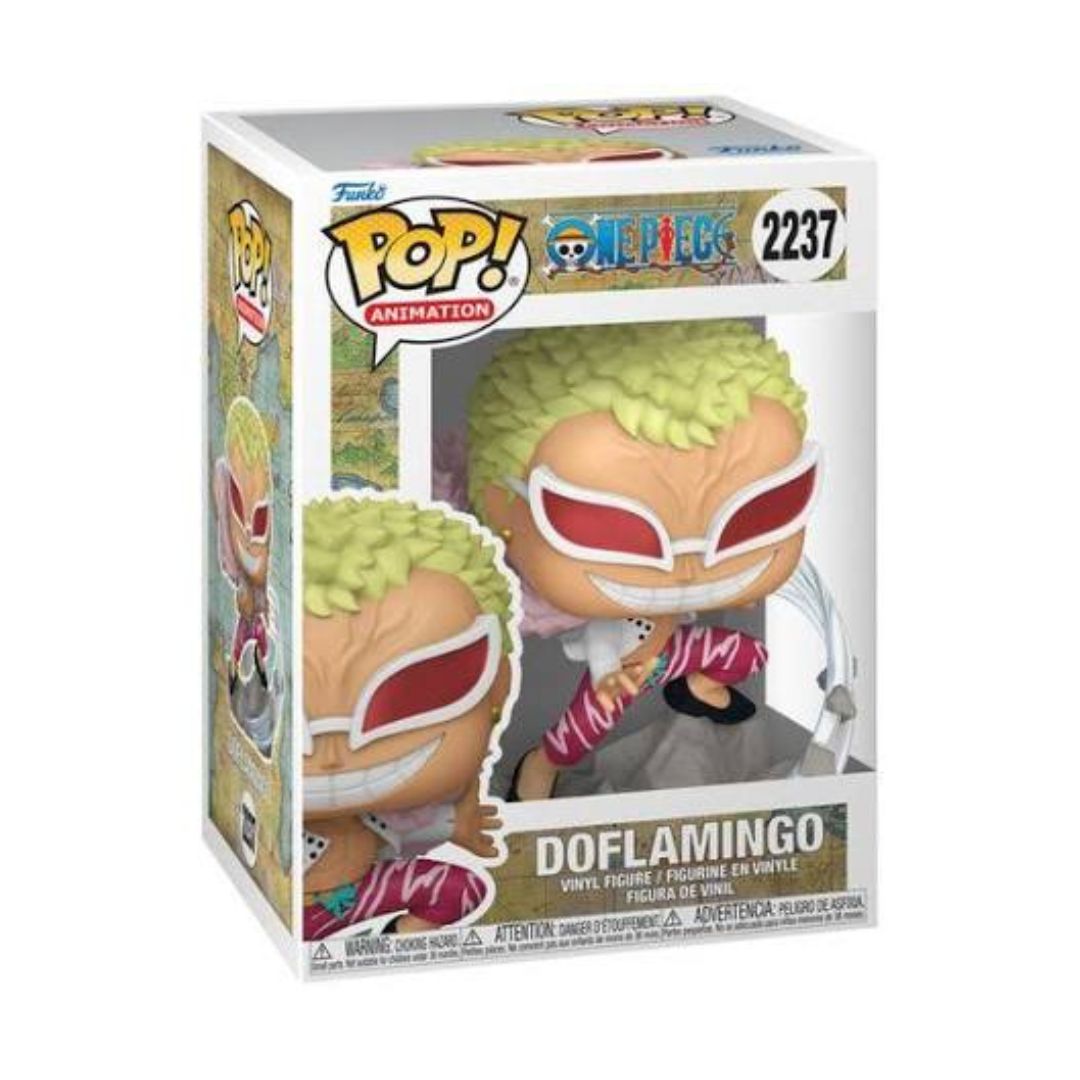 Funko Pop! Animation vinyl figure of Doflamingo from One Piece, shown in its original window box packaging against a white background.