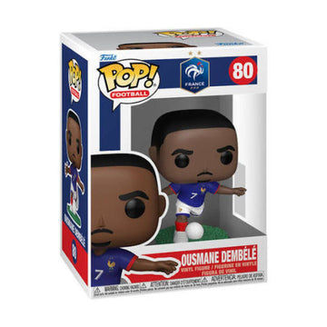 Funko Pop! Football figure packaging featuring Ousmane Dembele with France national team jersey.
