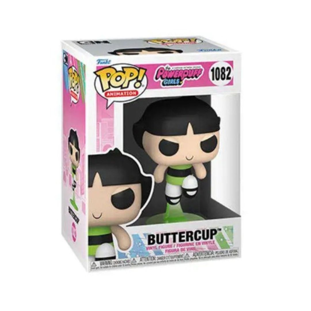 Funko Pop! Animation Buttercup vinyl figure in its original window box packaging, featuring the character with black hair, green and white outfit, and number 1082.
