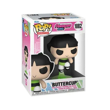 Funko Pop! Animation Buttercup vinyl figure in its original window box packaging, featuring the character with black hair, green and white outfit, and number 1082.