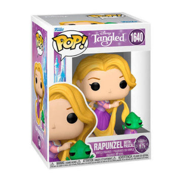 Funko Pop! Disney Tangled Rapunzel with Pascal vinyl figure in its original window box packaging, featuring the character with long blonde hair and a green crystal ball.