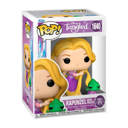 Funko Pop! Disney Tangled Rapunzel with Pascal vinyl figure in its original window box packaging, featuring the character with long blonde hair and a green crystal ball.