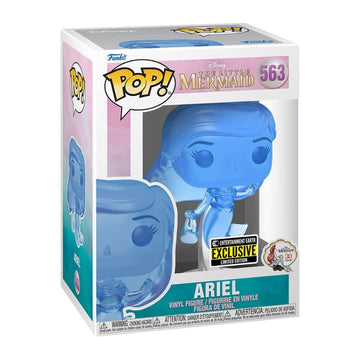 Funko Pop! Disney The Little Mermaid Ariel Exclusive 30th Anniversary vinyl figure in its original packaging, featuring a translucent blue Ariel figure.