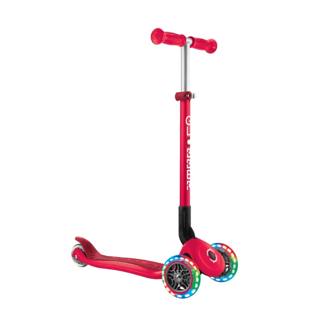Globber Primo Foldable Lights 3-Wheel Scooter (Red)