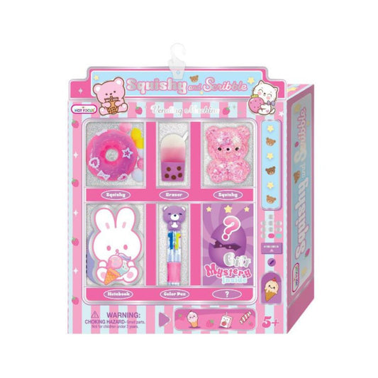 Shop the Hot Focus Squishy And Scribble Critters Set! Features vending machine packaging, 2 squishies, boba eraser, bunny notebook, pen, and mystery gift for ages 5+.