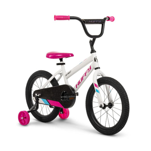 Celebrate first bike milestones with the Huffy So Sweet 16-Inch Girl's Bike! Features wide training wheels, rear coaster brake, and durable steel frame for ages 4-6.