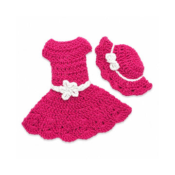 LéArts Handmade Crochet Doll Dress With Hat (Fuchsia & White)