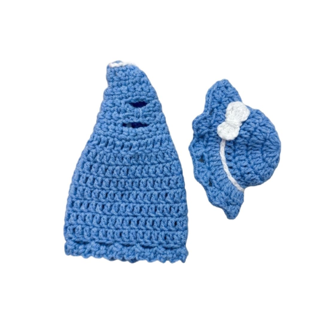 LeArts Crochet Doll Outfit-Matching Hat Set (Light Blue)