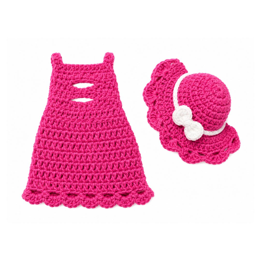 LeArts Crochet Doll Outfit & Matching Hat Set-(Fuchsia)