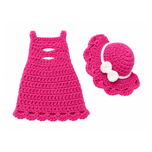 LeArts Crochet Doll Outfit & Matching Hat Set-(Fuchsia)
