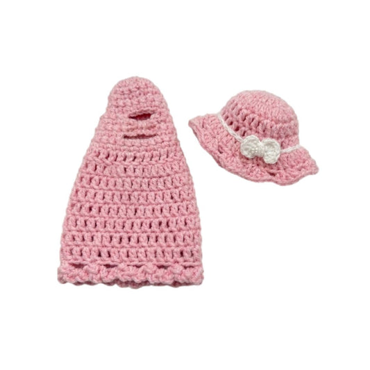 LeArts Crochet Doll Outfit & Matching Hat Set-(Light Pink)