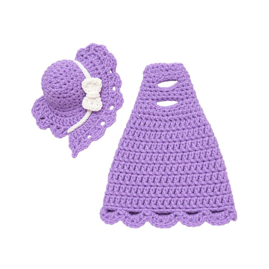 LeArts Crochet Doll Outfit & Matching Hat Set-(Lilac)