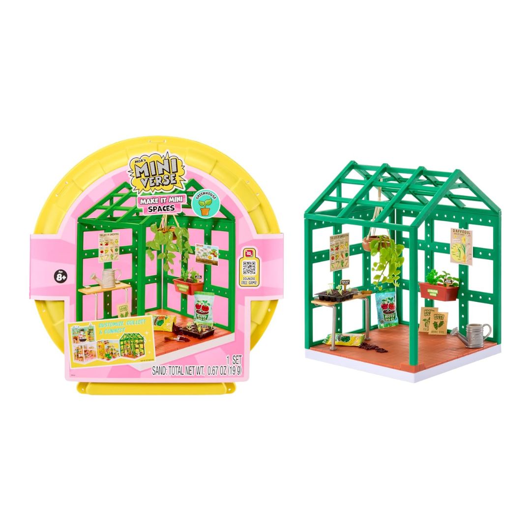 Shop MGA's Miniverse Make It Mini Spaces Greenhouse! Build, customize, and display your mini nature collectibles with panels, plants, and an NFC card. Ages 8+.