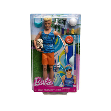 Barbie Ken Doll with Surfboard and Pet Puppy